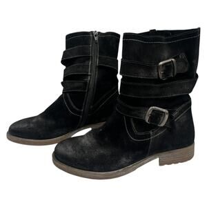 Roan by Bed Stu Lola Distressed Leather Biker Moto Boots Black Size 7